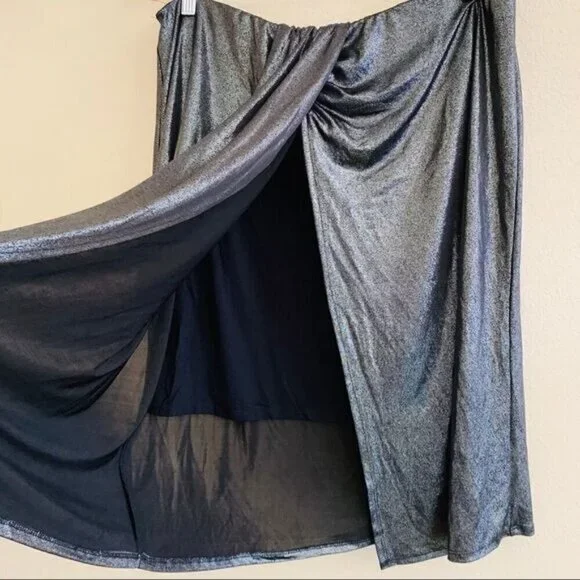 Leith Womens Plus Sz 1X Pencil Satin Midi Skirt Front Ruched Knot Metallic - Picture 4 of 6